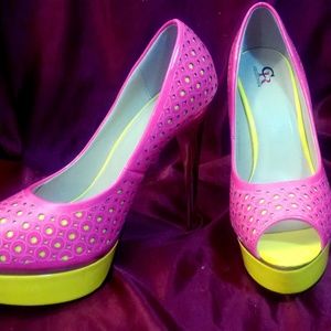 80's Neon Pink & Yellow High Heel